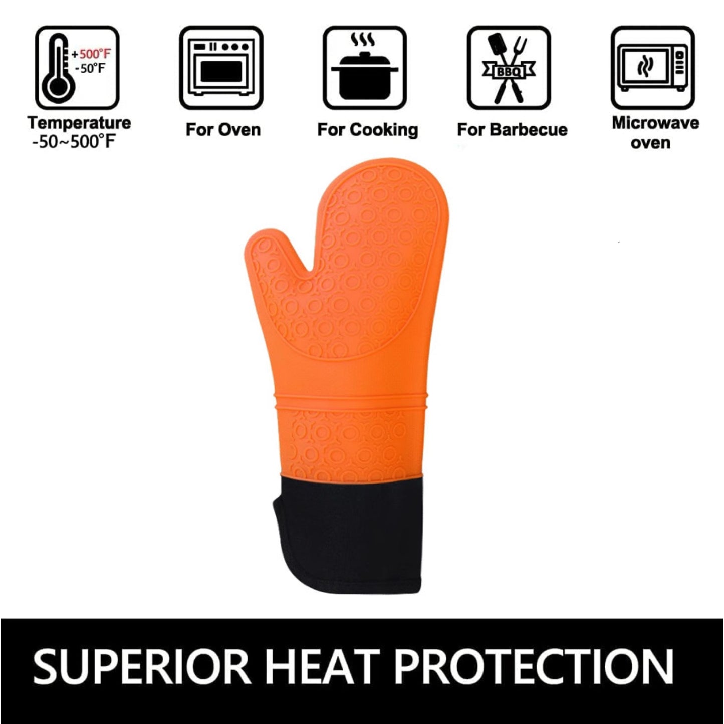 Shaws Cookware Heat and Slip Resistant Silicone Oven Mitts, Waterproof, Non-Slip, Long, Cotton-Lined Mitt Set of 2, 14.9 IN, Orange