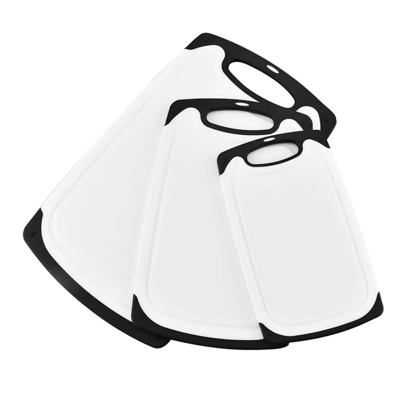 Cutting Boards for Kitchen w/Juice Groove, Non Slip Handles, Reversible - Plastic Cutting Board Set of 3, Dishwasher Safe Cutting Boards for Chopping Meat, Veggies, Fruits, Non-Slip (White/Black)
