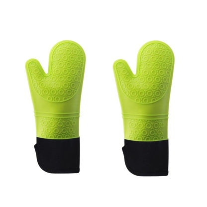 Shaws Cookware Heat and Slip Resistant Silicone Oven Mitts, Waterproof, Non-Slip, Long, Cotton-Lined Mitt Set of 2, 14.9 IN, Green