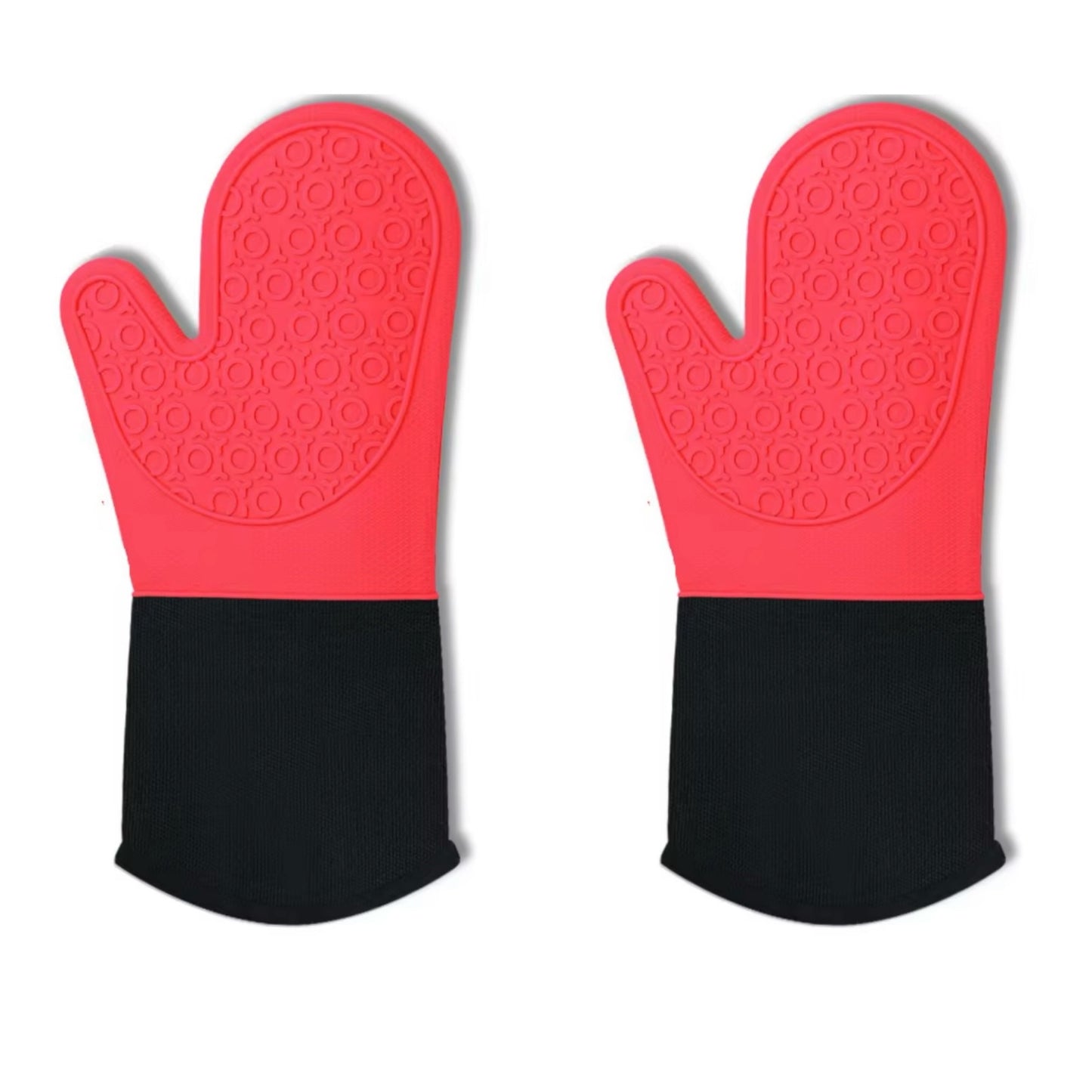 Shaws Cookware Heat and Slip Resistant Silicone Oven Mitts, Waterproof, Non-Slip, Long, Cotton-Lined Mitt Set of 2, 14.9 IN, Red