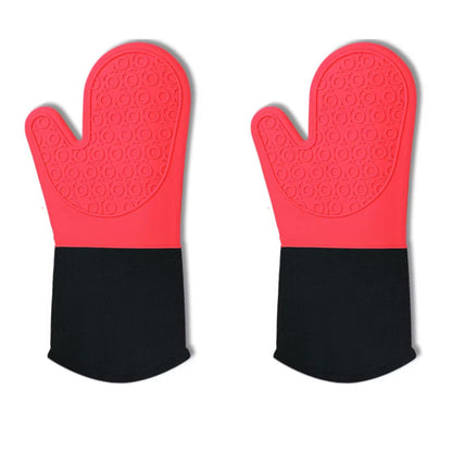 Shaws Cookware Heat and Slip Resistant Silicone Oven Mitts, Waterproof, Non-Slip, Long, Cotton-Lined Mitt Set of 2, 14.9 IN, Red