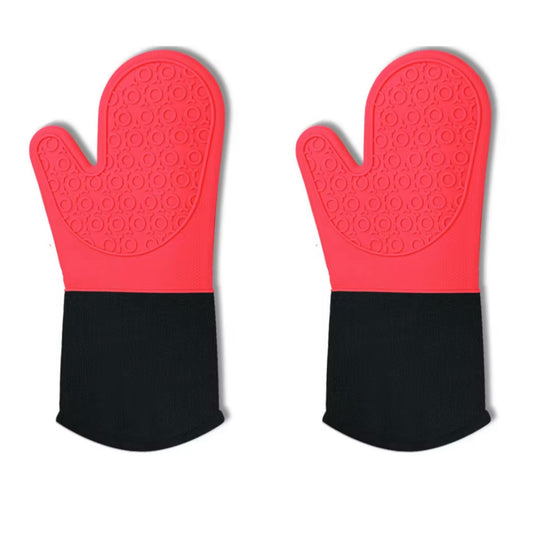 Shaws Cookware Heat and Slip Resistant Silicone Oven Mitts, Waterproof, Non-Slip, Long, Cotton-Lined Mitt Set of 2, 14.9 IN, Red