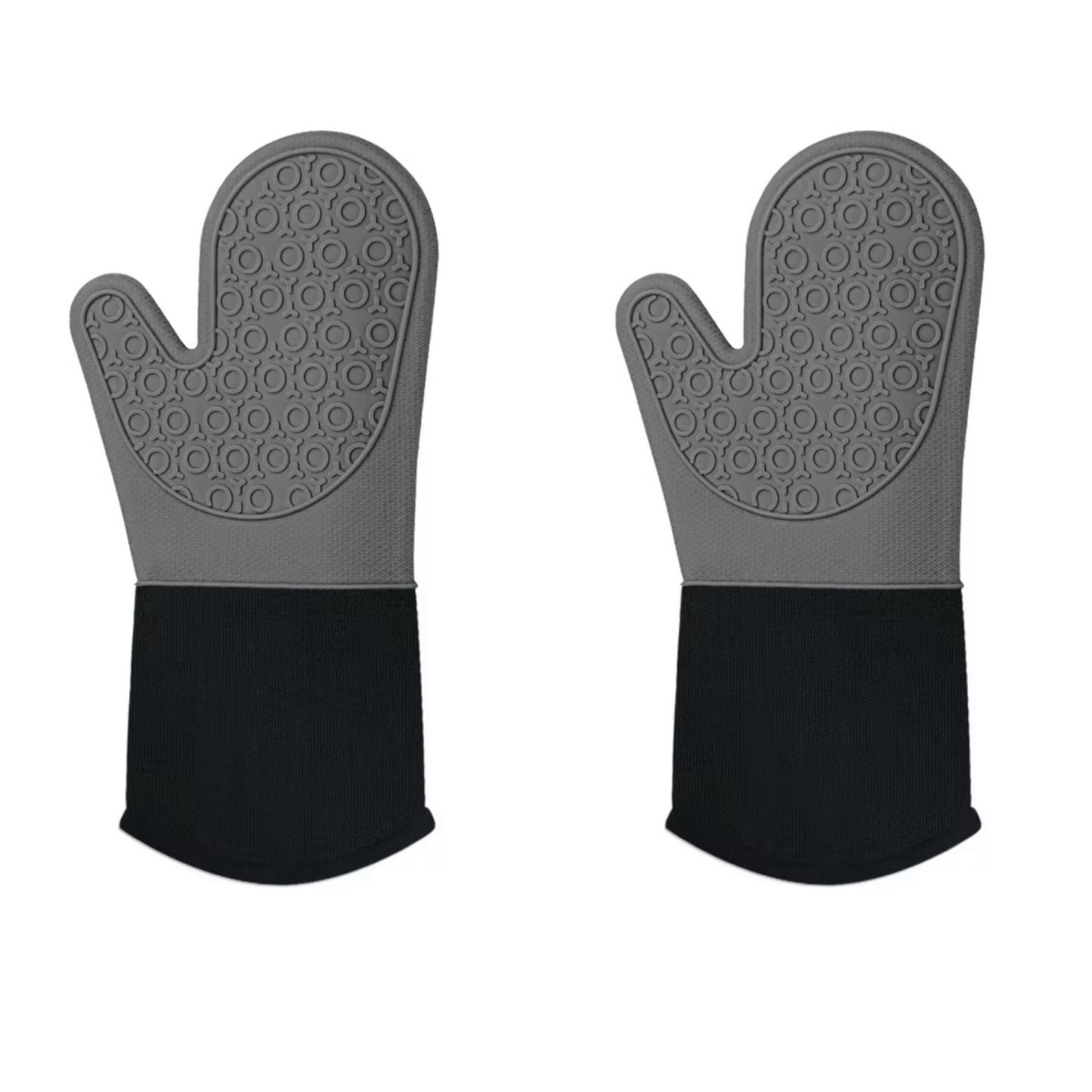 Shaws Cookware Heat and Slip Resistant Silicone Oven Mitts, Waterproof, Non-Slip, Long, Cotton-Lined Mitt Set of 2, 14.9 IN, Gray