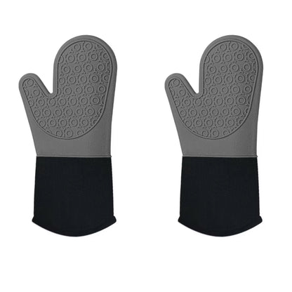 Shaws Cookware Heat and Slip Resistant Silicone Oven Mitts, Waterproof, Non-Slip, Long, Cotton-Lined Mitt Set of 2, 14.9 IN, Gray
