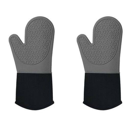 Shaws Cookware Heat and Slip Resistant Silicone Oven Mitts, Waterproof, Non-Slip, Long, Cotton-Lined Mitt Set of 2, 14.9 IN, Gray
