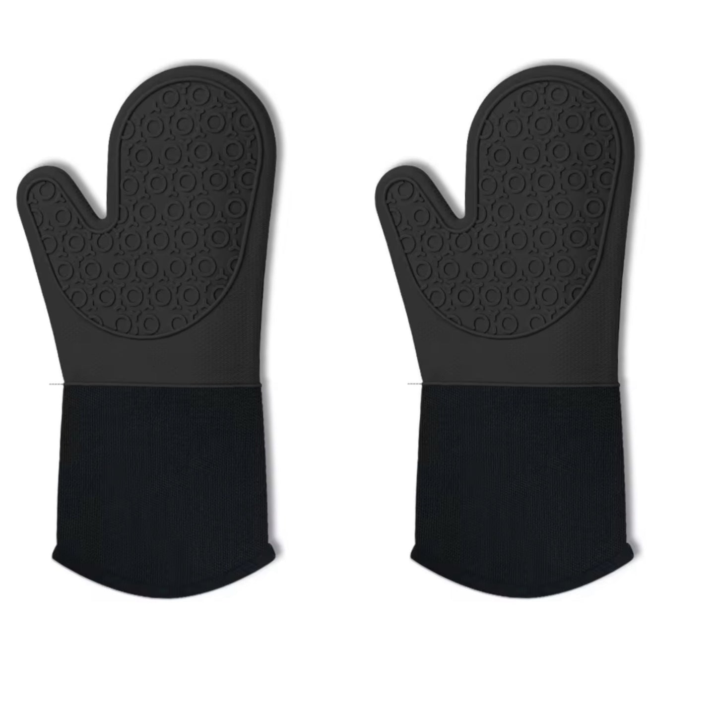 Shaws Cookware Heat and Slip Resistant Silicone Oven Mitts, Waterproof, Non-Slip, Long, Cotton-Lined Mitt Set of 2, 14.9 IN, Black