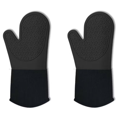 Shaws Cookware Heat and Slip Resistant Silicone Oven Mitts, Waterproof, Non-Slip, Long, Cotton-Lined Mitt Set of 2, 14.9 IN, Black