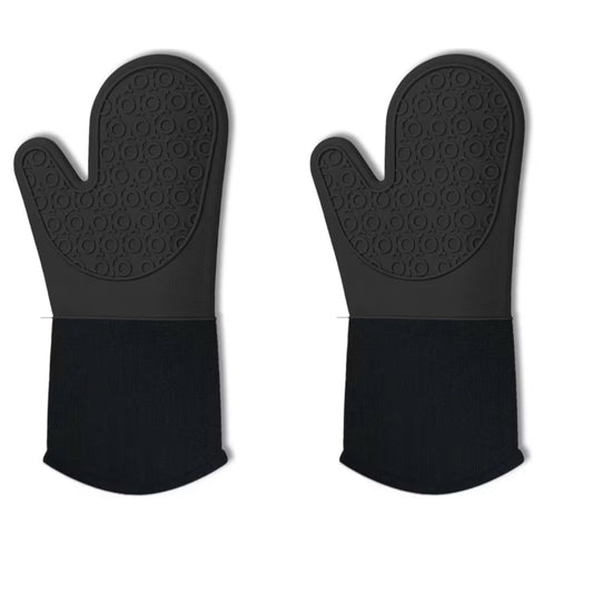 Shaws Cookware Heat and Slip Resistant Silicone Oven Mitts, Waterproof, Non-Slip, Long, Cotton-Lined Mitt Set of 2, 14.9 IN, Black