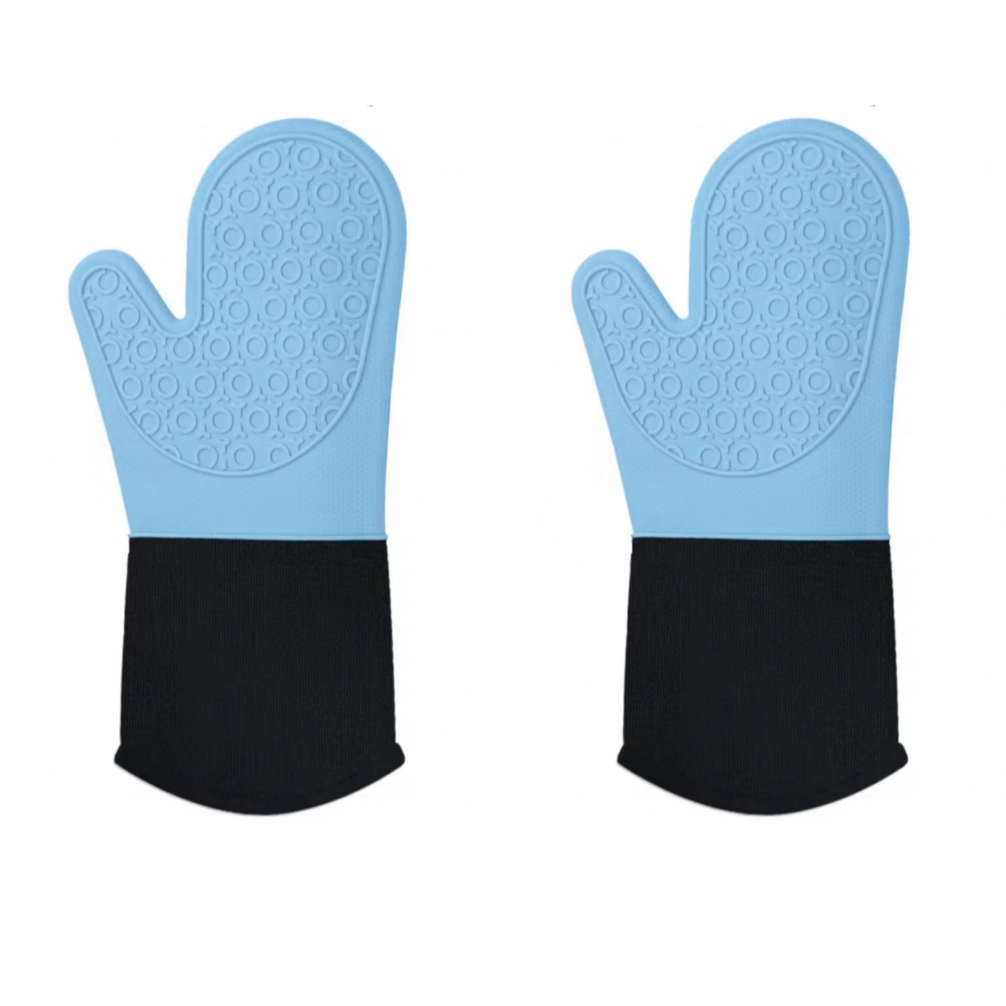 Shaws Cookware Heat and Slip Resistant Silicone Oven Mitts, Waterproof, Non-Slip, Long, Cotton-Lined Mitt Set of 2, 14.9 IN, Blue