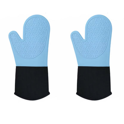 Shaws Cookware Heat and Slip Resistant Silicone Oven Mitts, Waterproof, Non-Slip, Long, Cotton-Lined Mitt Set of 2, 14.9 IN, Blue