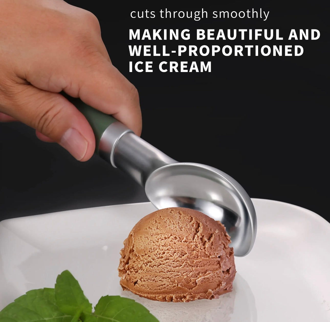 Shaws Cookware Stainless Steel Ice Cream Scoop - Heavy Duty Ice Cream Spoon with Soft Grip Handle, Dishwasher Safe Kitchen Tool, Ice Cream Scooper for Gelato, Sorbet, Cookie Dough - Green