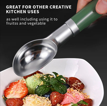 Shaws Cookware Stainless Steel Ice Cream Scoop - Heavy Duty Ice Cream Spoon with Soft Grip Handle, Dishwasher Safe Kitchen Tool, Ice Cream Scooper for Gelato, Sorbet, Cookie Dough - Green