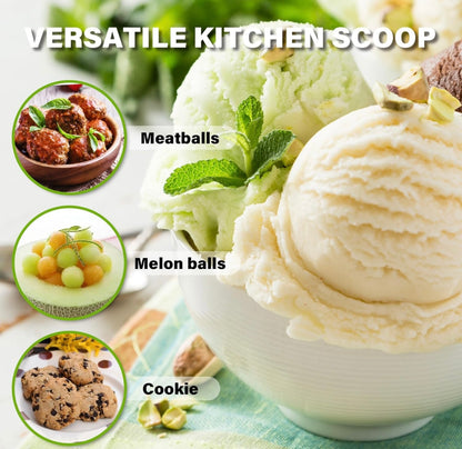 Shaws Cookware Stainless Steel Ice Cream Scoop - Heavy Duty Ice Cream Spoon with Soft Grip Handle, Dishwasher Safe Kitchen Tool, Ice Cream Scooper for Gelato, Sorbet, Cookie Dough - Green