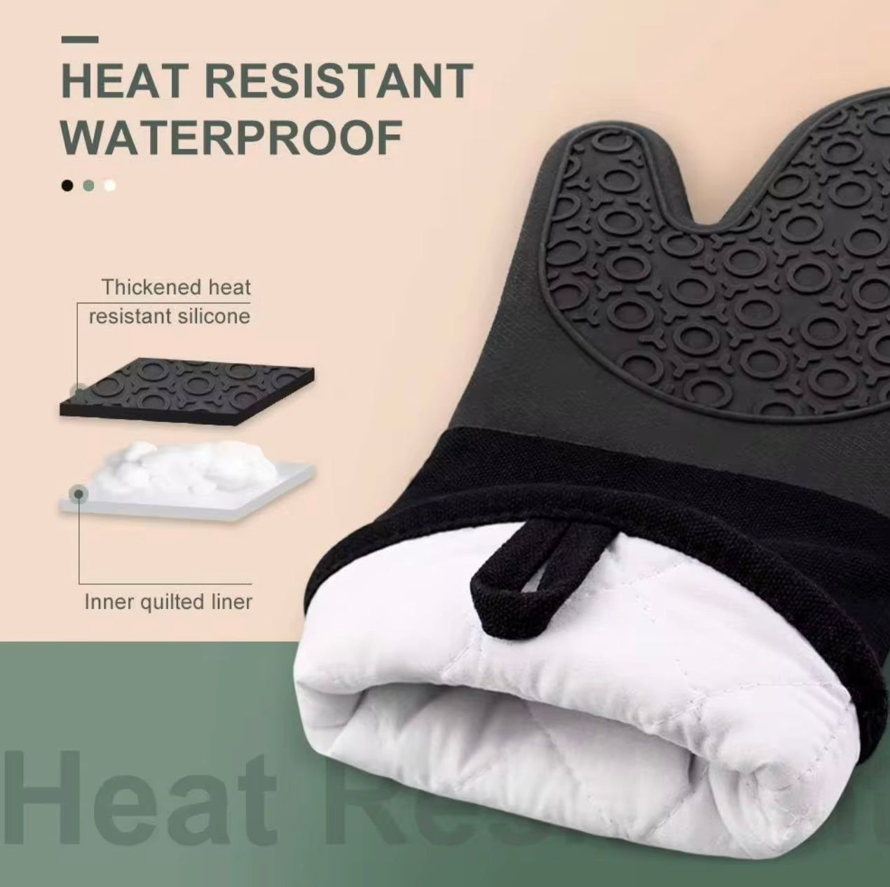 Shaws Cookware Heat and Slip Resistant Silicone Oven Mitts, Waterproof, Non-Slip, Long, Cotton-Lined Mitt Set of 2, 14.9 IN, Black