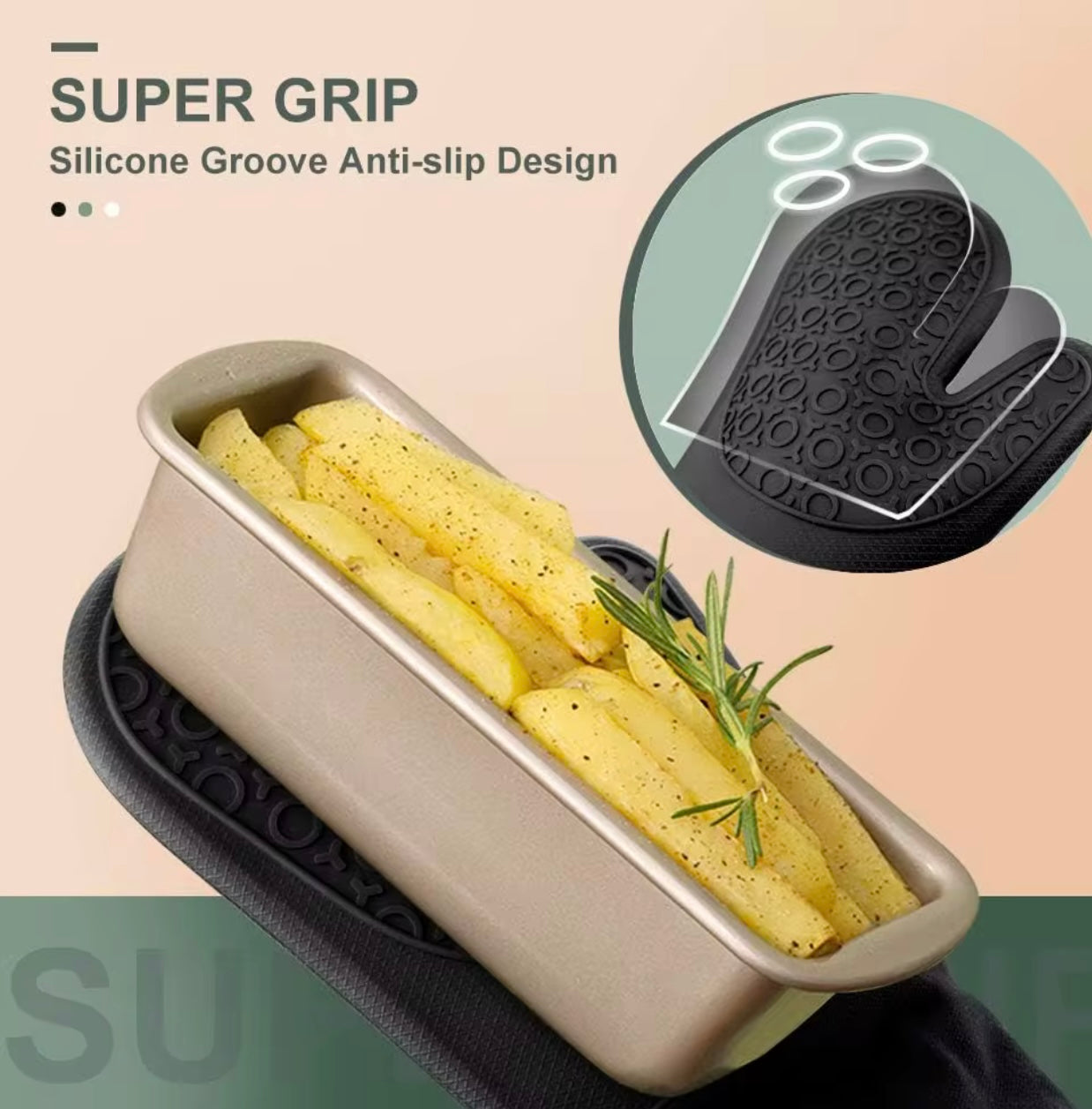 Shaws Cookware Heat and Slip Resistant Silicone Oven Mitts, Waterproof, Non-Slip, Long, Cotton-Lined Mitt Set of 2, 14.9 IN, Black