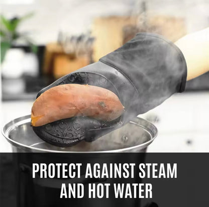 Shaws Cookware Heat and Slip Resistant Silicone Oven Mitts, Waterproof, Non-Slip, Long, Cotton-Lined Mitt Set of 2, 14.9 IN, Black