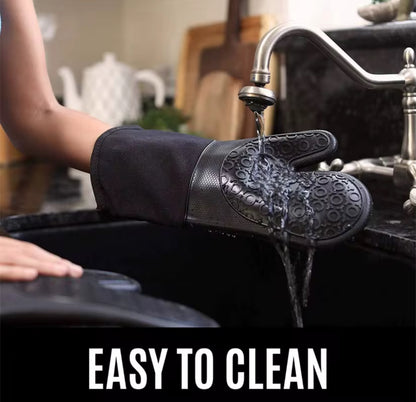 Shaws Cookware Heat and Slip Resistant Silicone Oven Mitts, Waterproof, Non-Slip, Long, Cotton-Lined Mitt Set of 2, 14.9 IN, Black