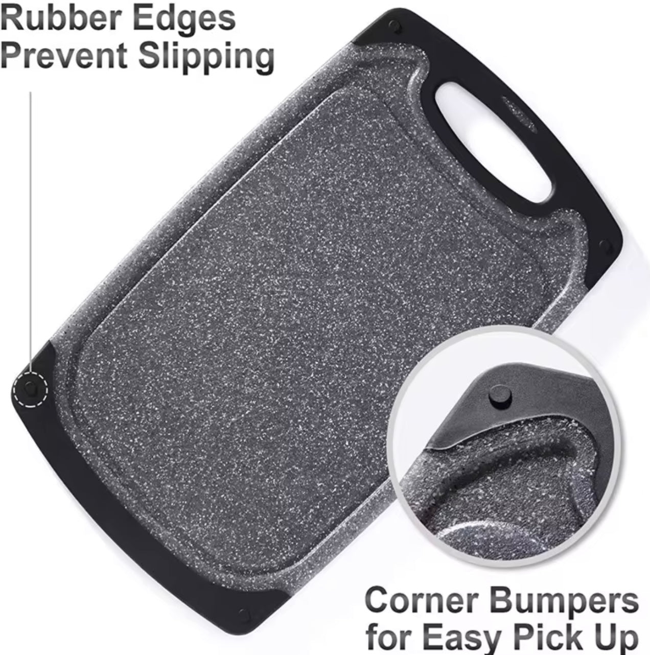 Cutting Boards for Kitchen w/Juice Groove, Non Slip Handles, Reversible - Plastic Cutting Board Set of 3, Dishwasher Safe Cutting Boards for Chopping Meat, Veggies, Fruits, Non-Slip (Gray/Black)