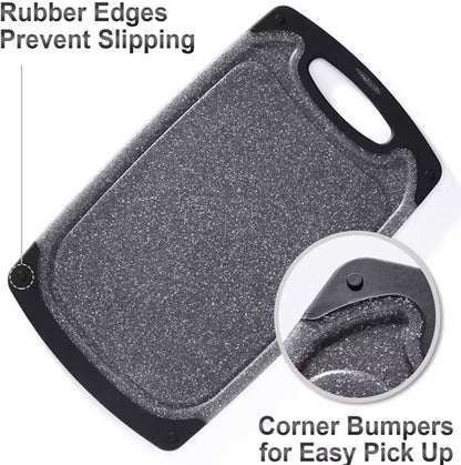 Cutting Boards for Kitchen w/Juice Groove, Non Slip Handles, Reversible - Plastic Cutting Board Set of 3, Dishwasher Safe Cutting Boards for Chopping Meat, Veggies, Fruits, Non-Slip (Gray/Black)