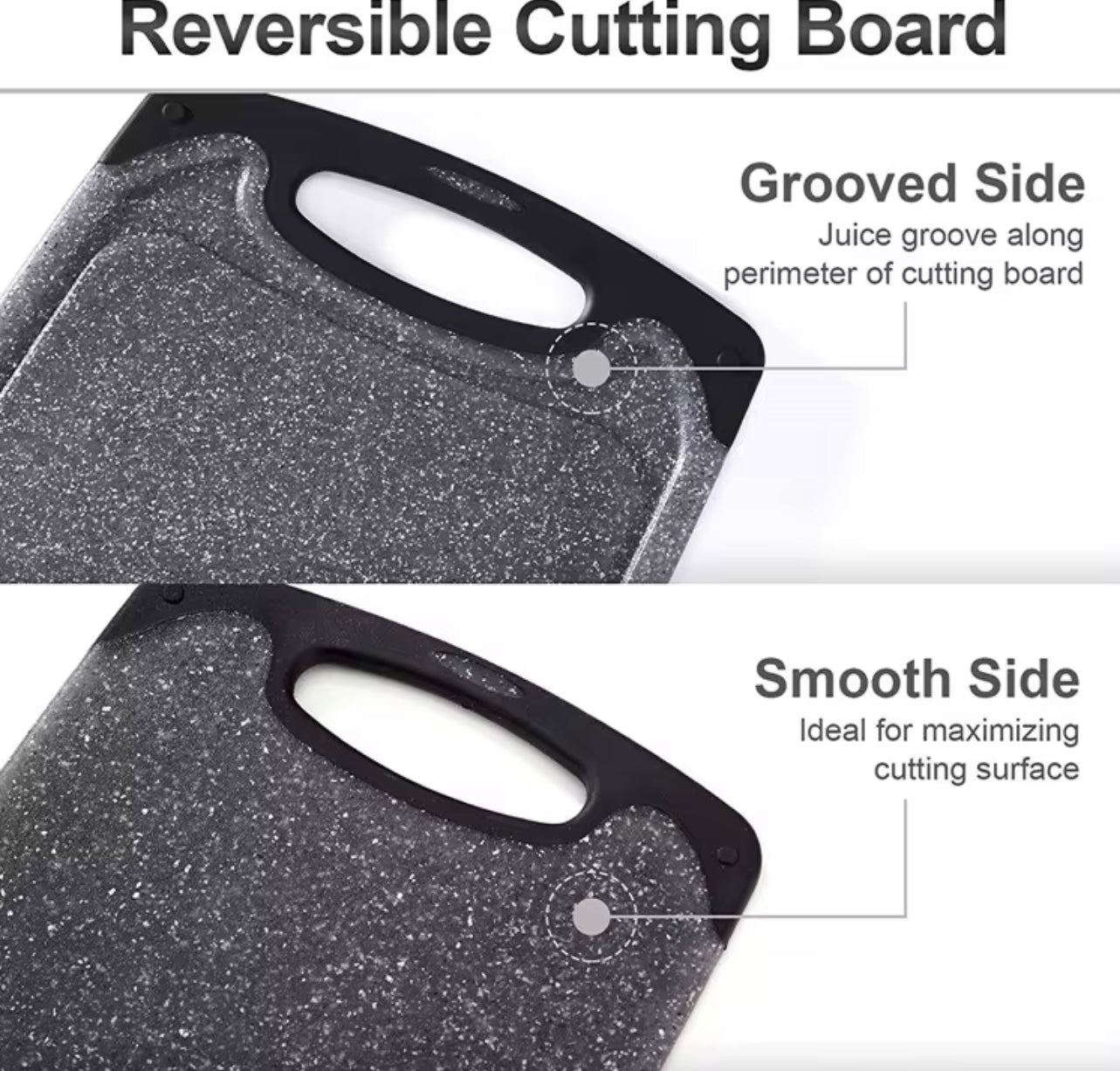 Cutting Boards for Kitchen w/Juice Groove, Non Slip Handles, Reversible - Plastic Cutting Board Set of 3, Dishwasher Safe Cutting Boards for Chopping Meat, Veggies, Fruits, Non-Slip (Gray/Black)