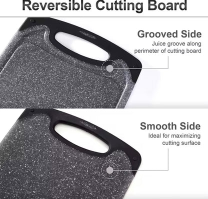Cutting Boards for Kitchen w/Juice Groove, Non Slip Handles, Reversible - Plastic Cutting Board Set of 3, Dishwasher Safe Cutting Boards for Chopping Meat, Veggies, Fruits, Non-Slip (Gray/Black)