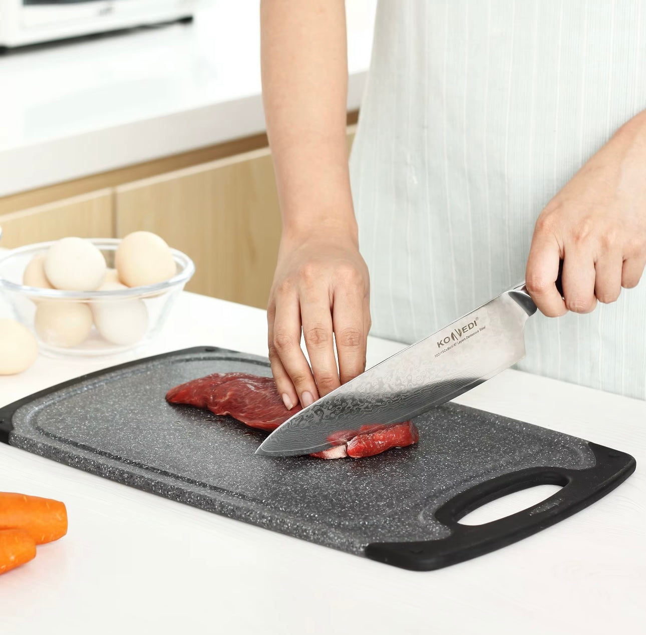 Cutting Boards for Kitchen w/Juice Groove, Non Slip Handles, Reversible - Plastic Cutting Board Set of 3, Dishwasher Safe Cutting Boards for Chopping Meat, Veggies, Fruits, Non-Slip (Gray/Black)