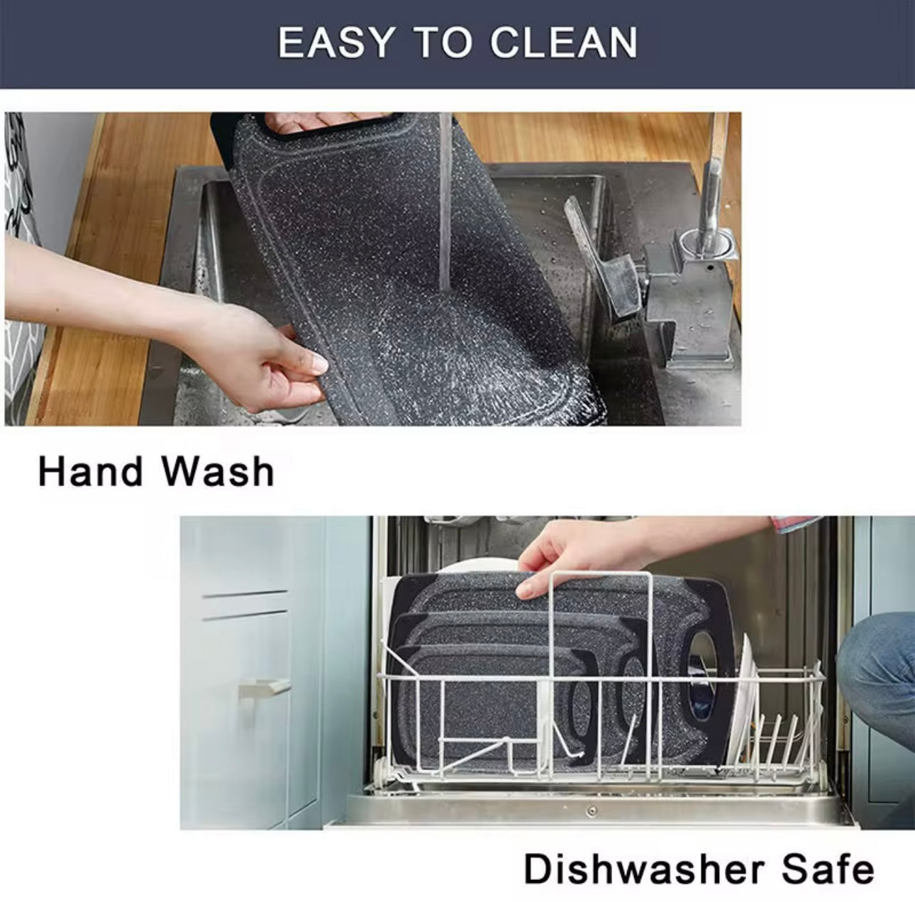 Cutting Boards for Kitchen w/Juice Groove, Non Slip Handles, Reversible - Plastic Cutting Board Set of 3, Dishwasher Safe Cutting Boards for Chopping Meat, Veggies, Fruits, Non-Slip (Gray/Black)