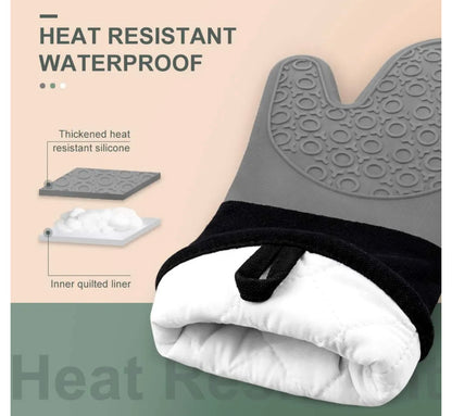 Shaws Cookware Heat and Slip Resistant Silicone Oven Mitts, Waterproof, Non-Slip, Long, Cotton-Lined Mitt Set of 2, 14.9 IN, Gray