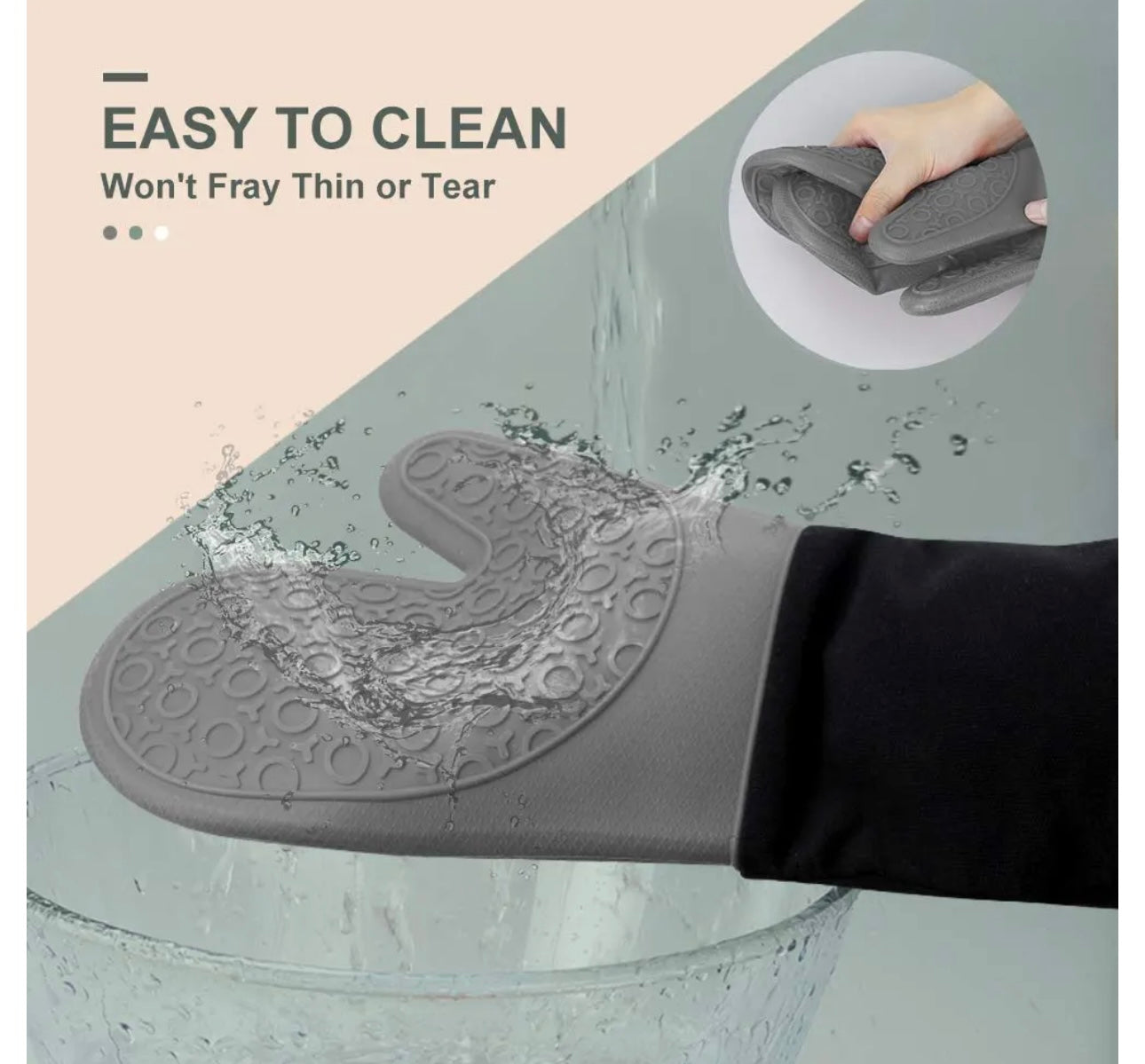 Shaws Cookware Heat and Slip Resistant Silicone Oven Mitts, Waterproof, Non-Slip, Long, Cotton-Lined Mitt Set of 2, 14.9 IN, Gray