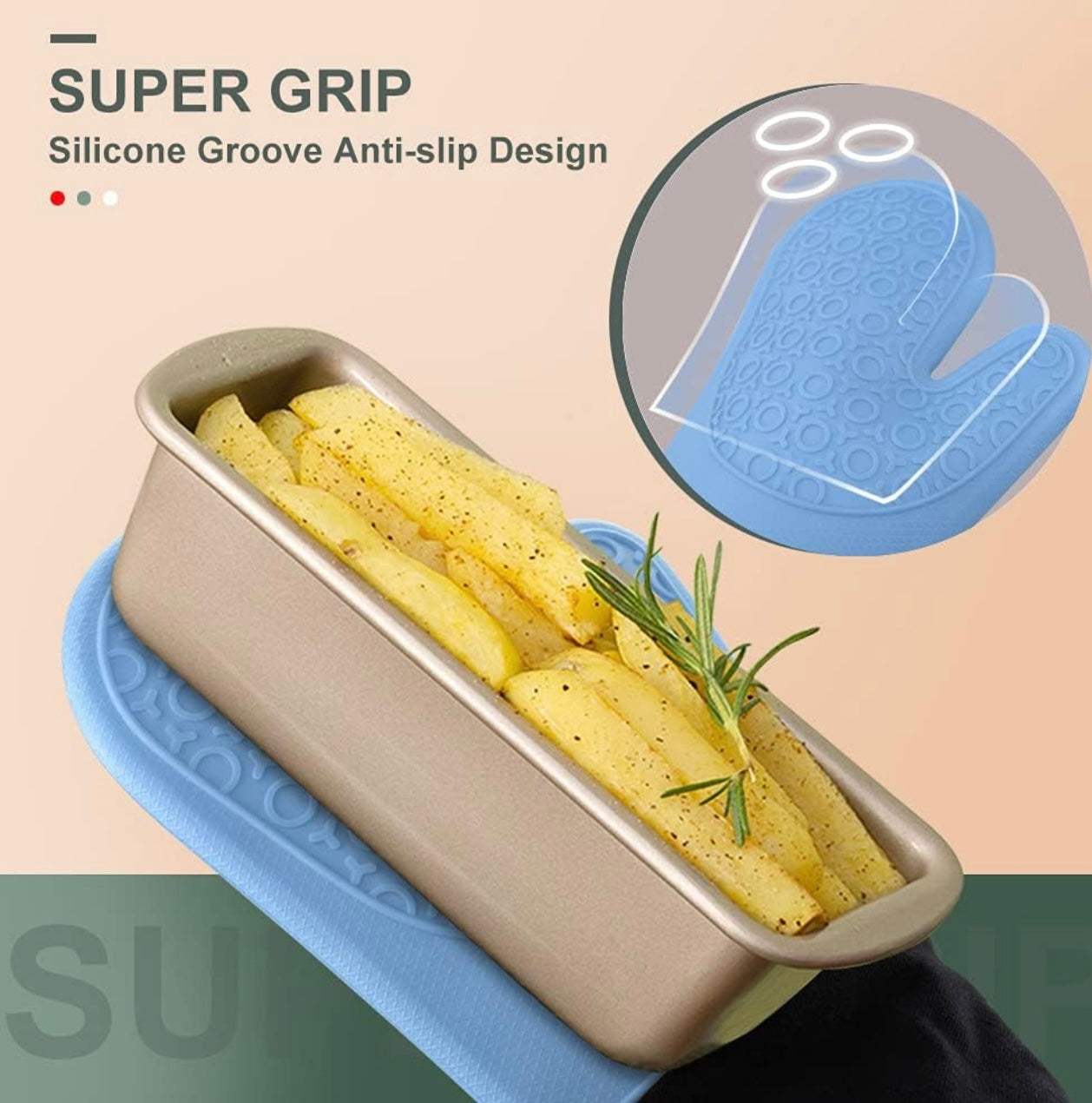 Shaws Cookware Heat and Slip Resistant Silicone Oven Mitts, Waterproof, Non-Slip, Long, Cotton-Lined Mitt Set of 2, 14.9 IN, Blue