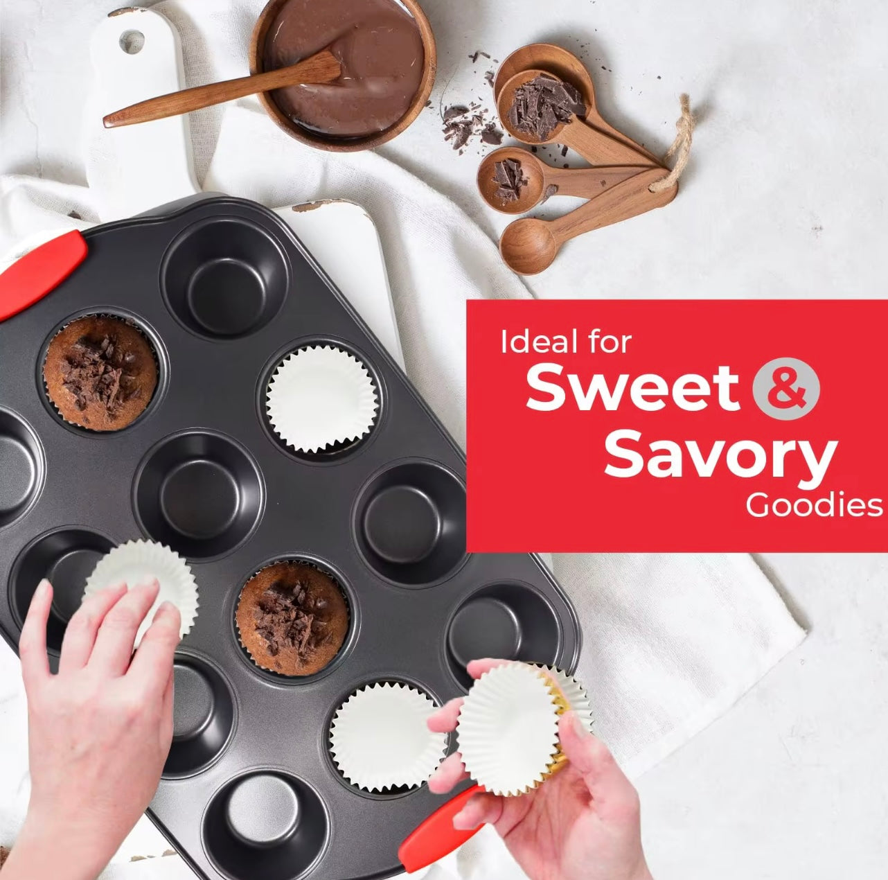 Shaws Cookware Nonstick Bakeware Set – 10 Piece Baking Set Removable Silicone Handles for Kitchen Carbon Steel; Roasting Pan, Cookie Sheet Pans, Cake Pans, Loaf Pan, Pizza Pan, Muffin Pan, Gray/ Red