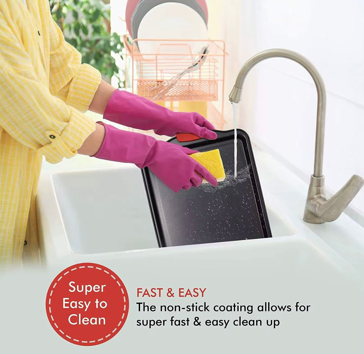 Shaws Cookware Nonstick Bakeware Set – 10 Piece Baking Set Removable Silicone Handles for Kitchen Carbon Steel; Roasting Pan, Cookie Sheet Pans, Cake Pans, Loaf Pan, Pizza Pan, Muffin Pan, Gray/ Red