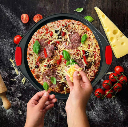 Shaws Cookware Nonstick Bakeware Set – 10 Piece Baking Set Removable Silicone Handles for Kitchen Carbon Steel; Roasting Pan, Cookie Sheet Pans, Cake Pans, Loaf Pan, Pizza Pan, Muffin Pan, Gray/ Red