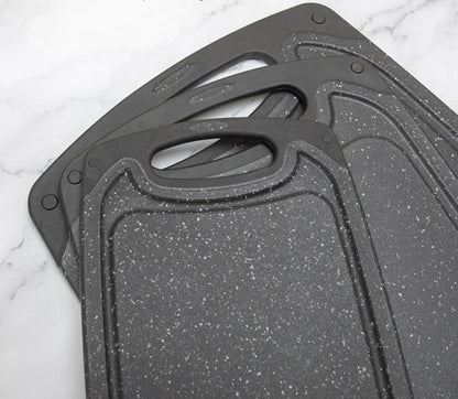 Cutting Boards for Kitchen w/Juice Groove, Non Slip Handles, Reversible - Plastic Cutting Board Set of 3, Dishwasher Safe Cutting Boards for Chopping Meat, Veggies, Fruits, Non-Slip (Black)