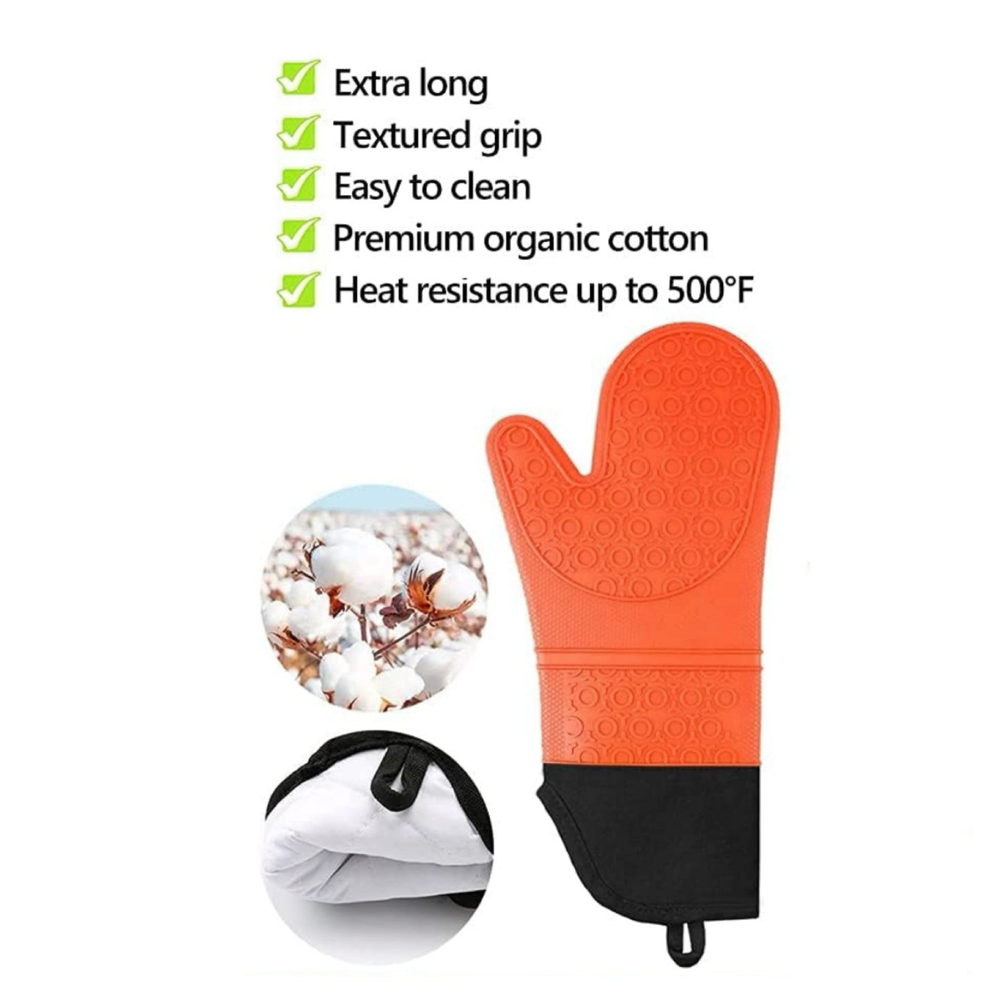 Shaws Cookware Heat and Slip Resistant Silicone Oven Mitts, Waterproof, Non-Slip, Long, Cotton-Lined Mitt Set of 2, 14.9 IN, Orange
