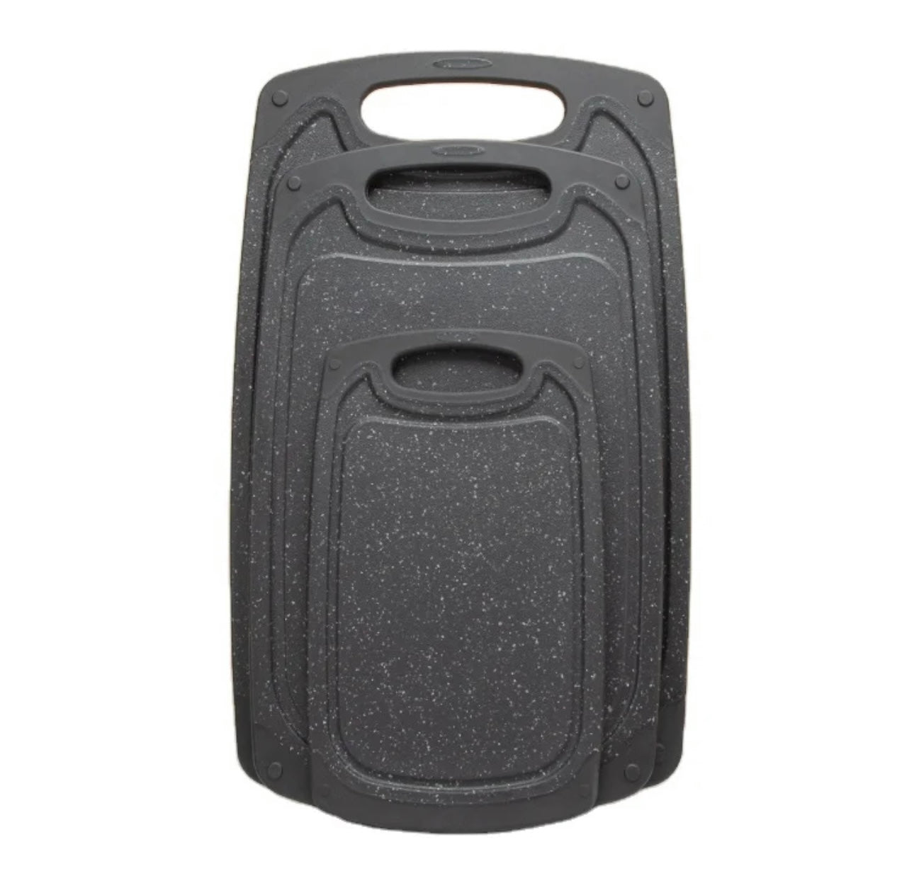 Cutting Boards for Kitchen w/Juice Groove, Non Slip Handles, Reversible - Plastic Cutting Board Set of 3, Dishwasher Safe Cutting Boards for Chopping Meat, Veggies, Fruits, Non-Slip (Black)