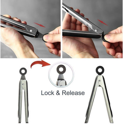 Shaws Cookware Kitchen Tongs and Spatula Tongs 10" & 12" Set of 4 Stainless Steel Heat- Resistant Non - Stick Silicone Tips,  Non - Slip Grip for Cooking, Grilling,  BBQ, Pot Lucks, Salad,- Black