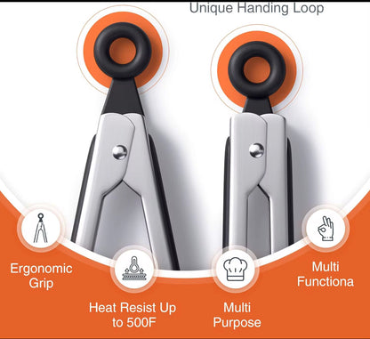 Shaws Cookware Kitchen Tongs and Spatula Tongs 10" & 12" Set of 4 Stainless Steel Heat- Resistant Non - Stick Silicone Tips,  Non - Slip Grip for Cooking, Grilling,  BBQ, Pot Lucks, Salad,- Black