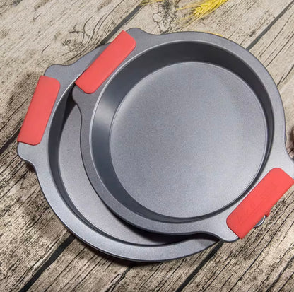 Shaws Cookware Nonstick Bakeware Set – 10 Piece Baking Set Removable Silicone Handles for Kitchen Carbon Steel; Roasting Pan, Cookie Sheet Pans, Cake Pans, Loaf Pan, Pizza Pan, Muffin Pan, Gray/ Red