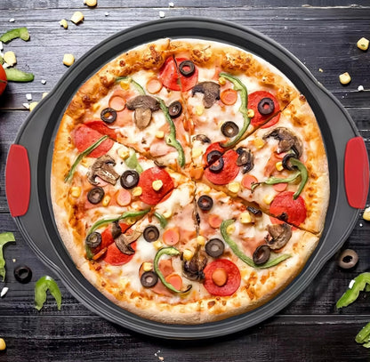 Shaws Cookware Nonstick Bakeware Set – 10 Piece Baking Set Removable Silicone Handles for Kitchen Carbon Steel; Roasting Pan, Cookie Sheet Pans, Cake Pans, Loaf Pan, Pizza Pan, Muffin Pan, Gray/ Red