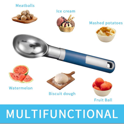Shaws Cookware Stainless Steel Ice Cream Scoop - Heavy Duty Ice Cream Spoon with Soft Grip Handle, Dishwasher Safe Kitchen Tool, Ice Cream Scooper for Gelato, Sorbet, Cookie Dough - Blue