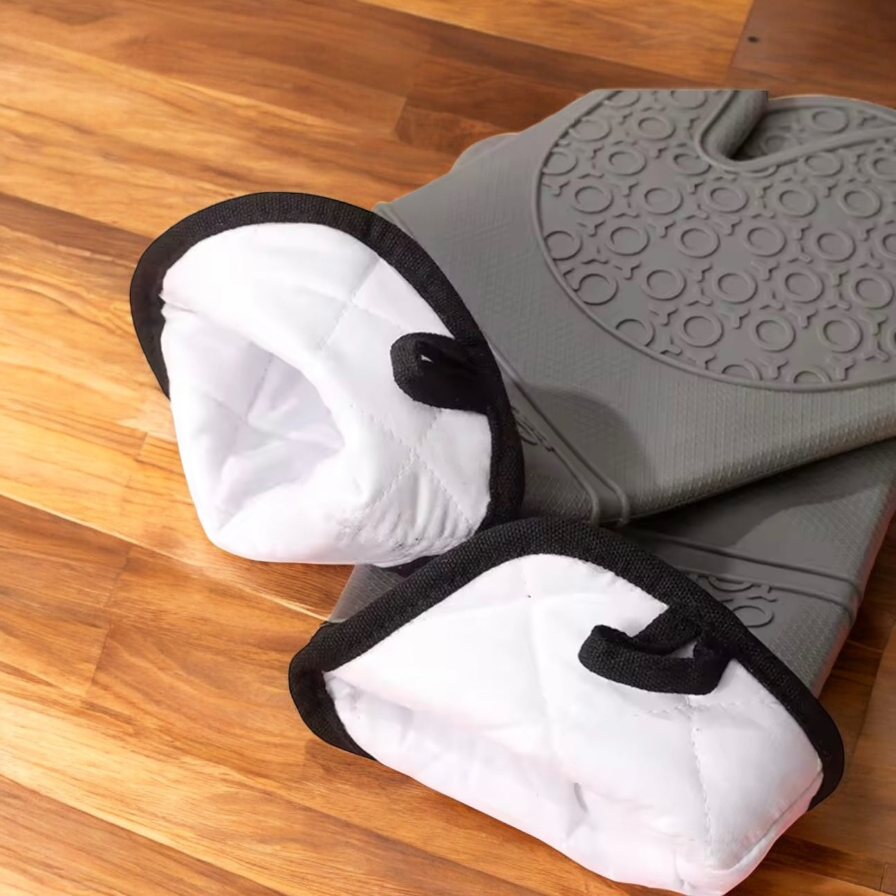 Shaws Cookware Heat and Slip Resistant Silicone Oven Mitts, Waterproof, Non-Slip, Long, Cotton-Lined Mitt Set of 2, 14.9 IN, Gray