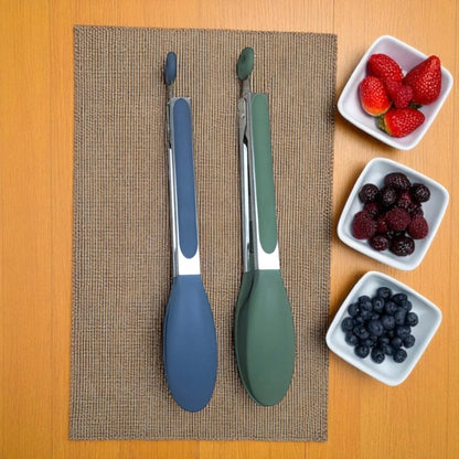 Shaws Cookware Kitchen Green Tongs and Blue Tongs 10" & 12" Set of 4 Stainless Steel Heat- Resistant Non - Stick Silicone Tips, Non - Slip Grip for Cooking, Grilling, BBQ, Pot Lucks, Salad