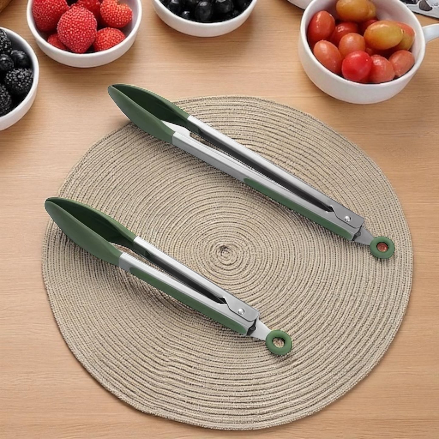 Shaws Cookware Kitchen Green Tongs and Blue Tongs 10" & 12" Set of 4 Stainless Steel Heat- Resistant Non - Stick Silicone Tips, Non - Slip Grip for Cooking, Grilling, BBQ, Pot Lucks, Salad