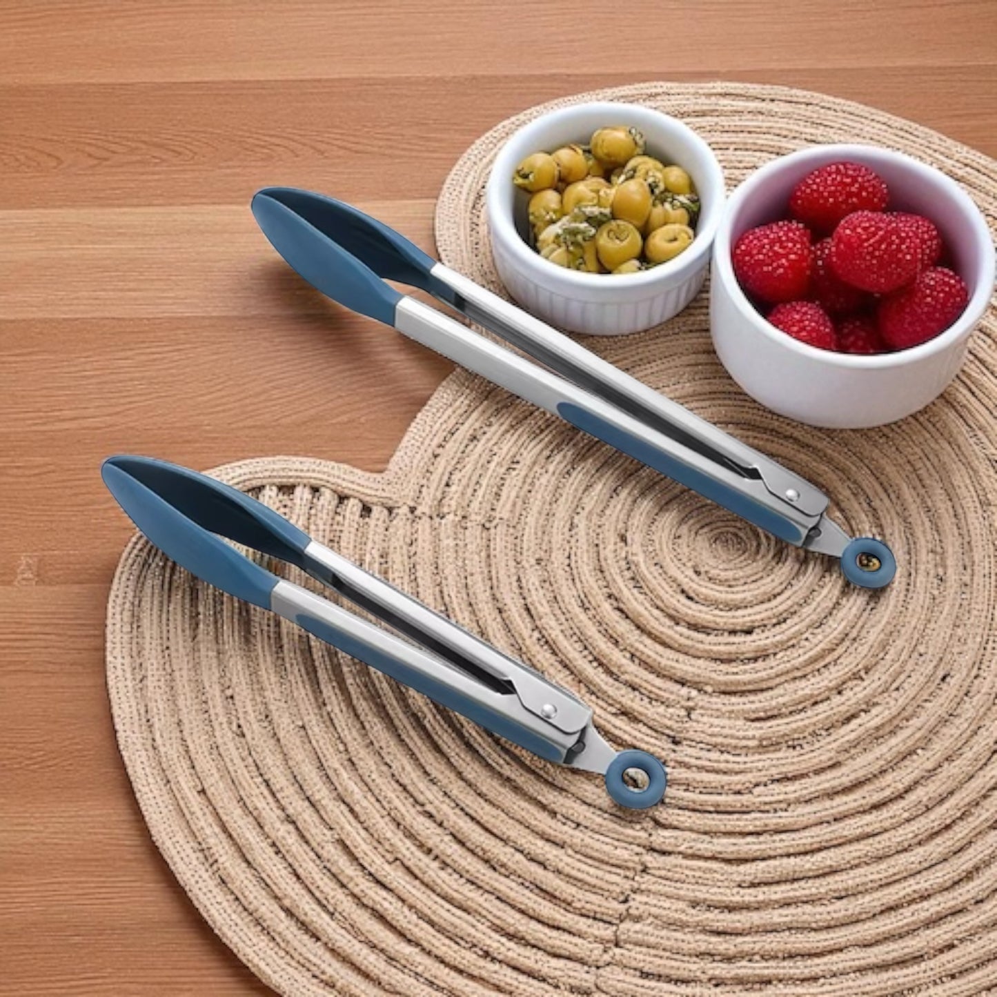 Shaws Cookware Kitchen Green Tongs and Blue Tongs 10" & 12" Set of 4 Stainless Steel Heat- Resistant Non - Stick Silicone Tips, Non - Slip Grip for Cooking, Grilling, BBQ, Pot Lucks, Salad