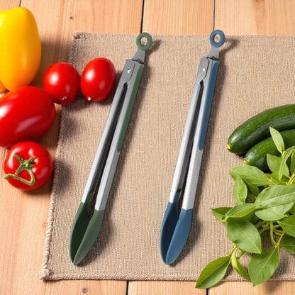 Shaws Cookware Kitchen Green Tongs and Blue Tongs 10" & 12" Set of 4 Stainless Steel Heat- Resistant Non - Stick Silicone Tips, Non - Slip Grip for Cooking, Grilling, BBQ, Pot Lucks, Salad